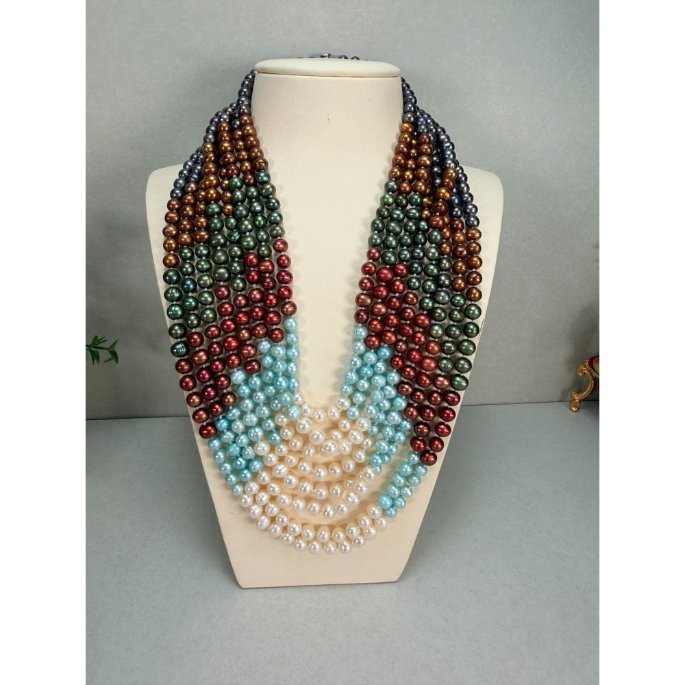 Natural Freshwater Pearl Multi Strand Necklace 20 Strand Multicolor Statement
